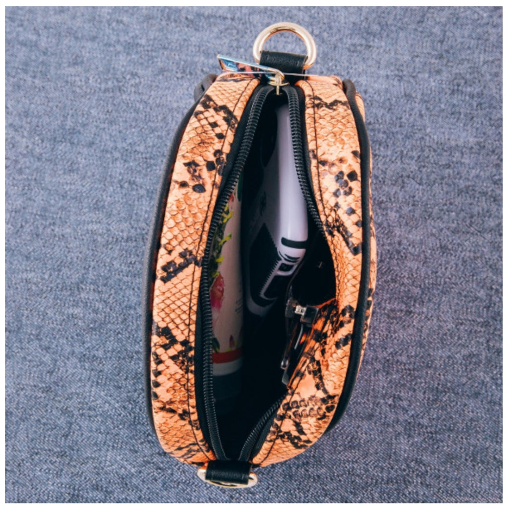 Round Faux Leather Snakeskin Cross Body/Fanny Pack