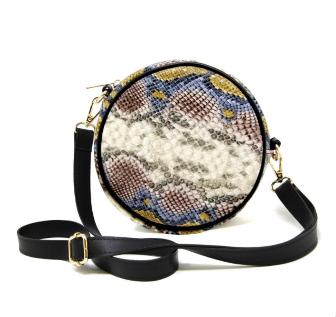 Round Faux Leather Snakeskin Cross Body/Fanny Pack