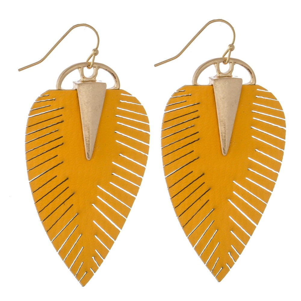 Faux Leather Leaf Pendant Earring