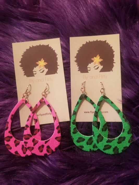 Neon Faux Leather Animal Print Earrings