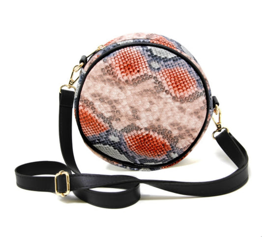 Round Faux Leather Snakeskin Cross Body/Fanny Pack