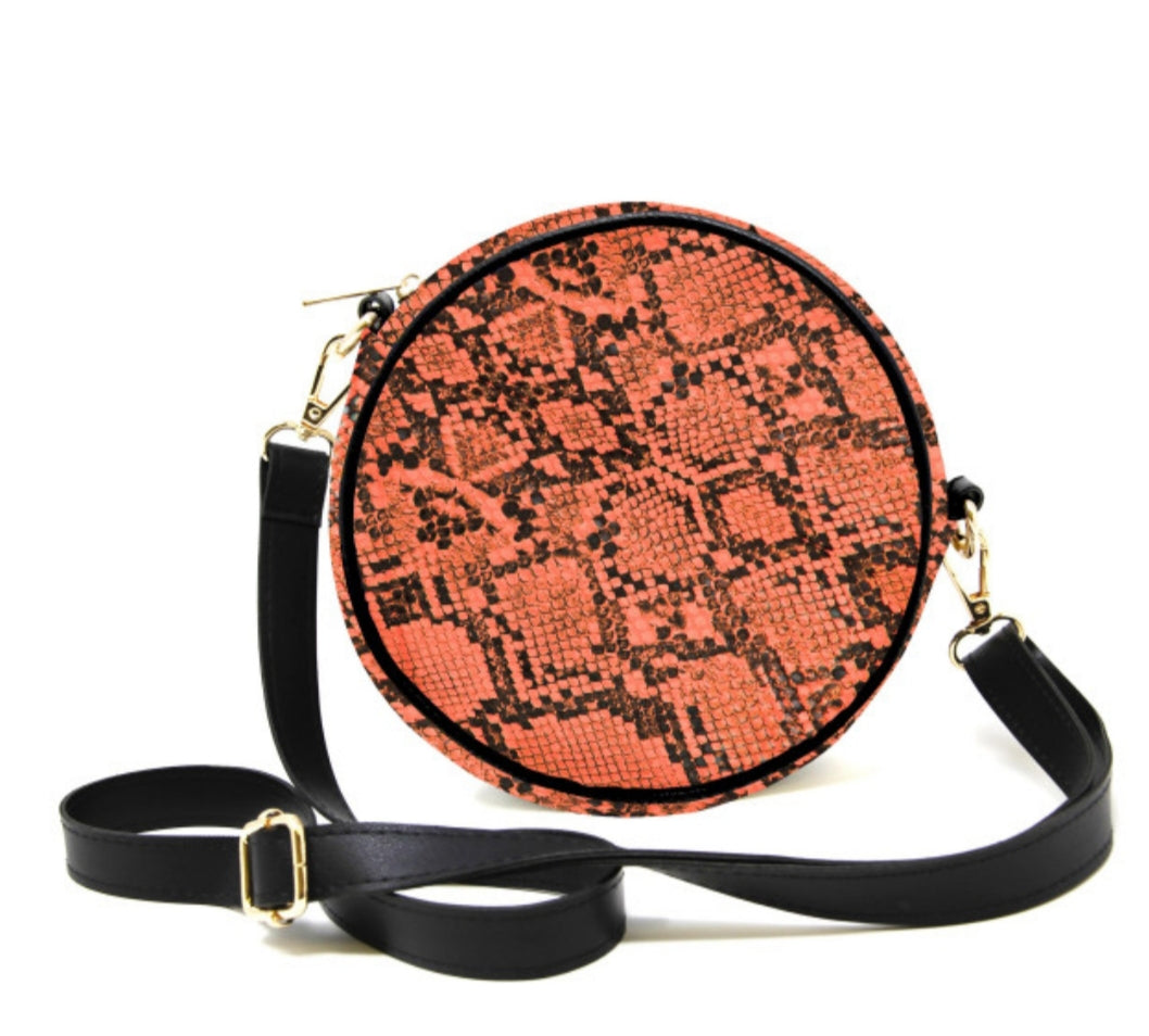 Round Faux Leather Snakeskin Cross Body/Fanny Pack
