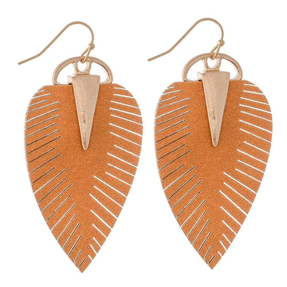 Faux Leather Leaf Pendant Earring