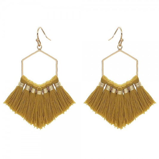 Fringe Tassel Hexagon Drop Earrings in Gold