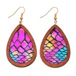 Wooden Animal Print Teardrop Earrings.
